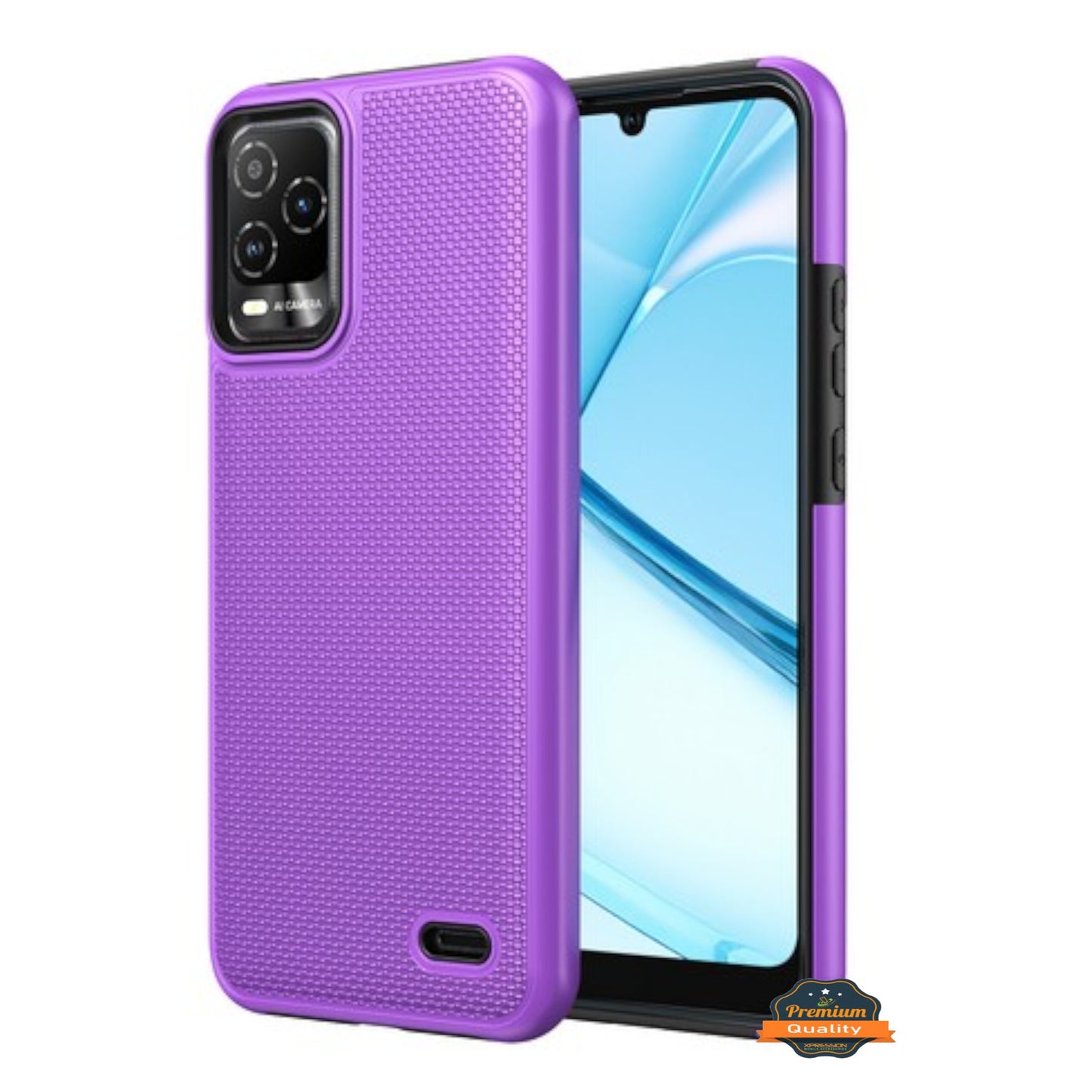 For AT&T Motive Pro 2 Dual Layer Slim & Tough Hybrid Shockproof Heavy Duty Rubber TPU Matte with Textured Rugged Shell Protection Case Cover