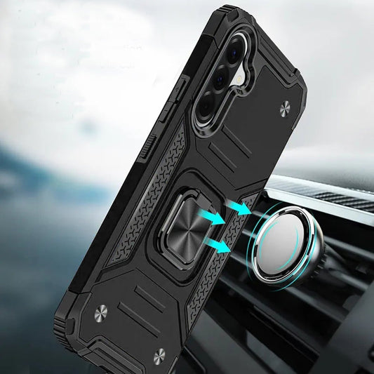 Phone Case for Samsung Galaxy A27 Magnetic Car Mount Hybrid Ring Stand Shockproof Rugged Grip Armor Heavy Duty Protective TPU Durable Cover