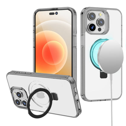 For Samsung Galaxy S22+ Plus 5G Transparent Magnetic Ring Circle Stand with MagSafe Compatible Hybrid Dotted Edged Hard PC Shockproof Case Cover Black