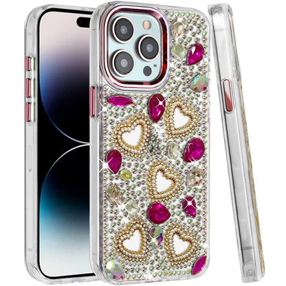 Phone Case for Apple iPhone 14 Pro Max Luxury Crystal Heart Rhinestone Diamond Bling Shockproof Hybrid Glitter Protective Stylish Durable Grip Cover