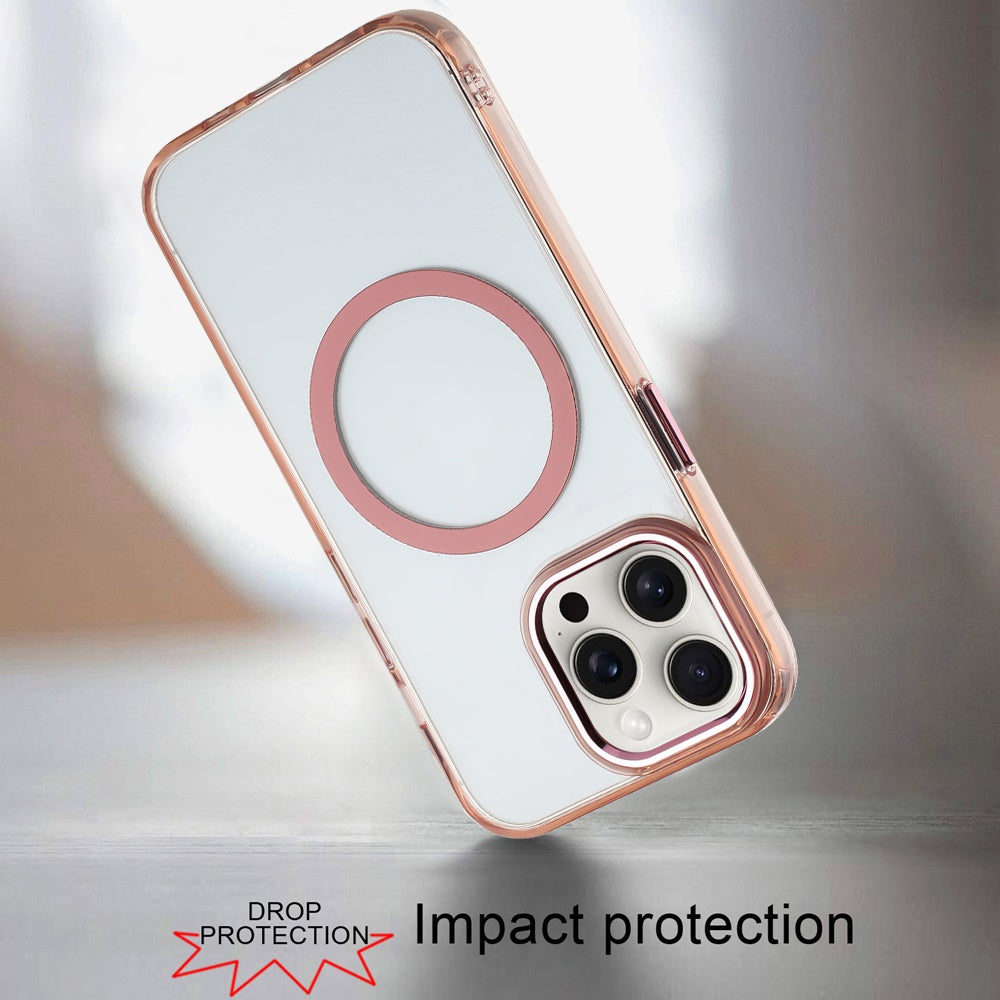 Phone Case for Apple iPhone 15 Pro Magnetic Clear Acrylic Metal Button Camera Guard Shockproof Transparent Slim Grip Premium Hybrid Cover Gold