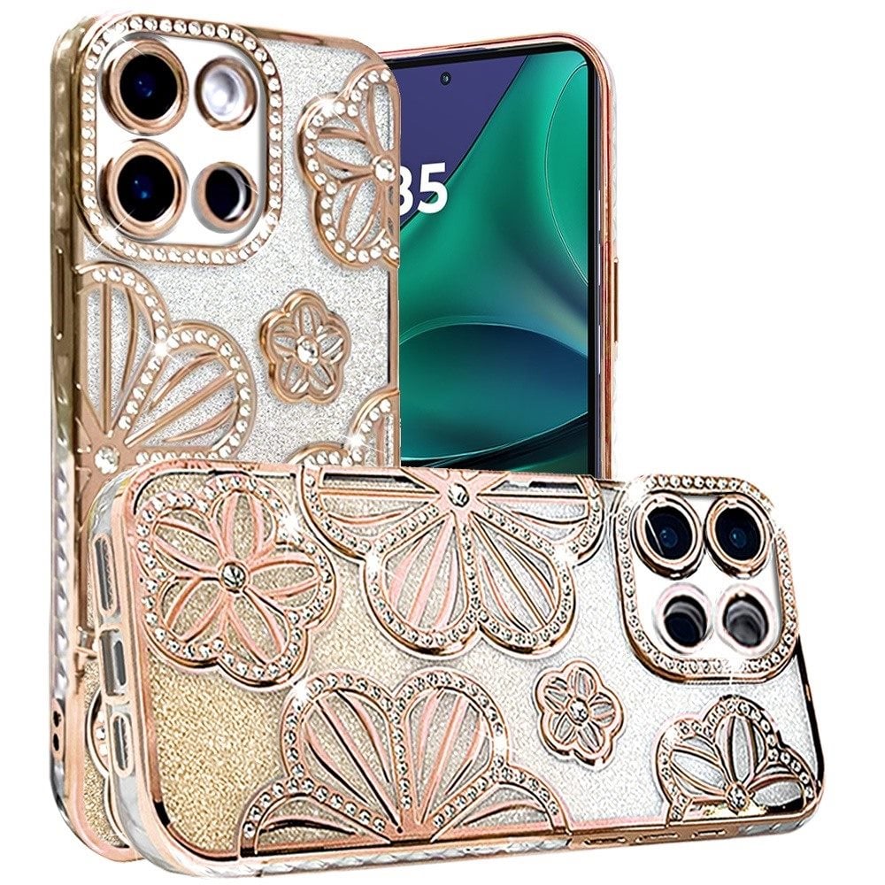 For Motorola Moto G Stylus 5G 2026 /2025 Luxury Flower Design Sparkle Glitter Diamond Rhinestone Shimmer Bling Plating Thick TPU Hard PC Case Cover