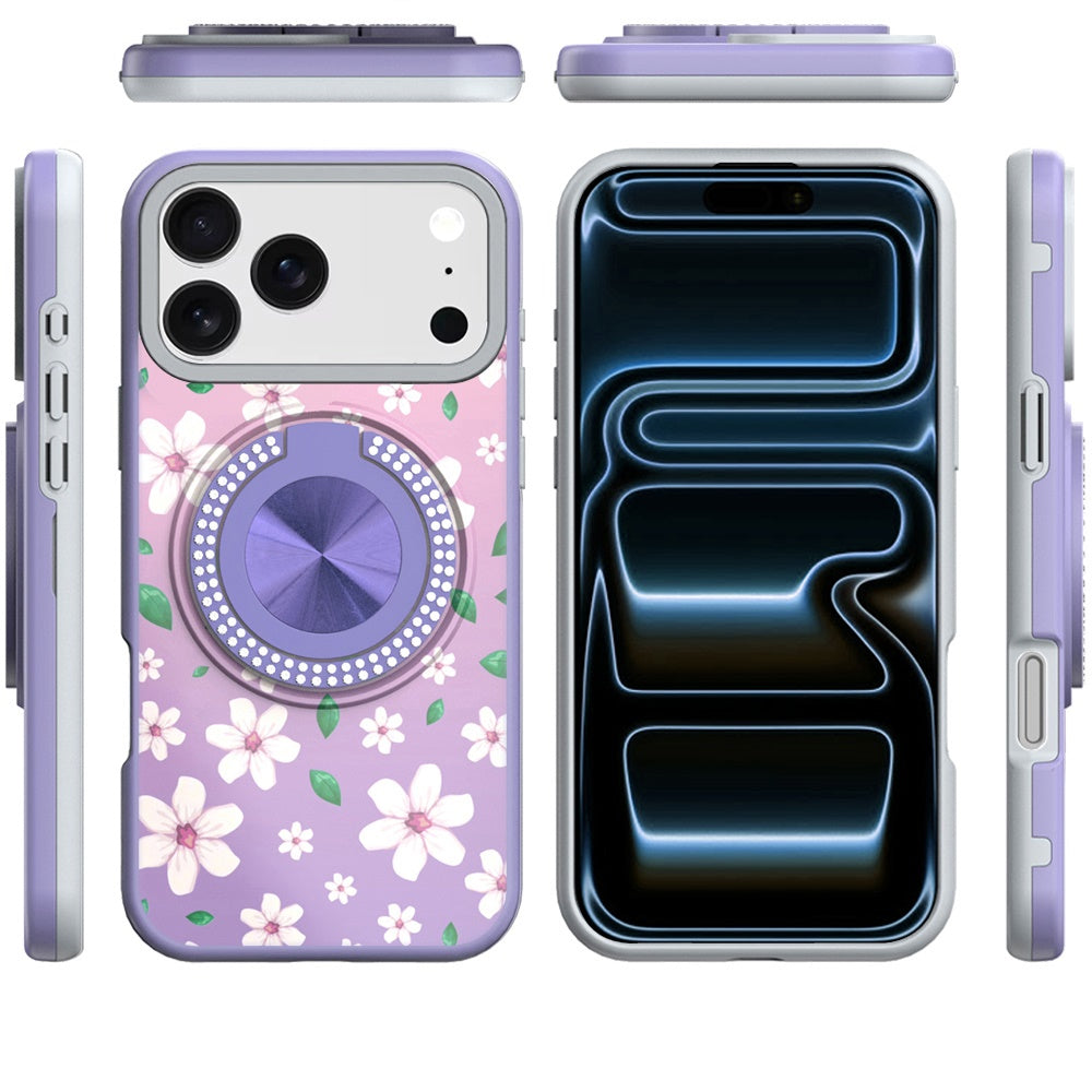 Phone Case for Apple iPhone 18 Pro Max Magnetic Ring Stand Matte Metal Hybrid Car Mount Friendly Shockproof Rotational Grip Diamond Design Pattern Cover