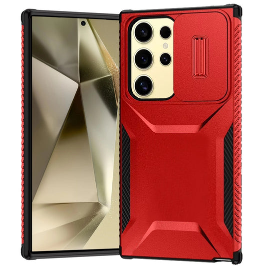 For Samsung Galaxy S23 Ultra Slim Fit Shockproof Hybrid with Slide Camera Window Covering, Rugged Tpu Silicone Hard PC Bumper Case Cover Red