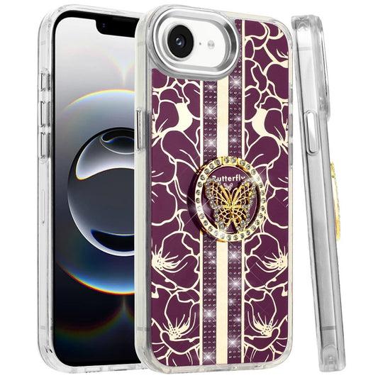 Floral Butterfly Ring Stand Glitter Bling Shockproof Hybrid Luxury Fashion Protective Anti Slip Durable Grip