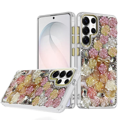 For Samsung Galaxy S26 Ultra Muti-Color Floral Fashion Bling Crystal 3D Full Diamonds Stones Sparkle Rhinestone Glitter Hybrid Case Cover
