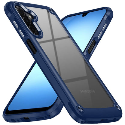 Phone Case for Galaxy A17 5G Transparent Hybrid Metal Button Camera Edge Shockproof Bumper Frame TPU Protective Slim Grip Durable Cover Blue
