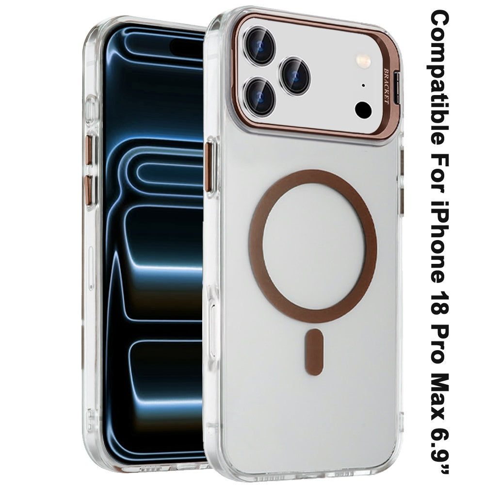 Phone Case for Apple iPhone 18 Pro Max Clear Metallic Camera Stand Magnetic Hybrid TPU Shockproof Grip Camera Protection Kickstand Durable Armor Cover