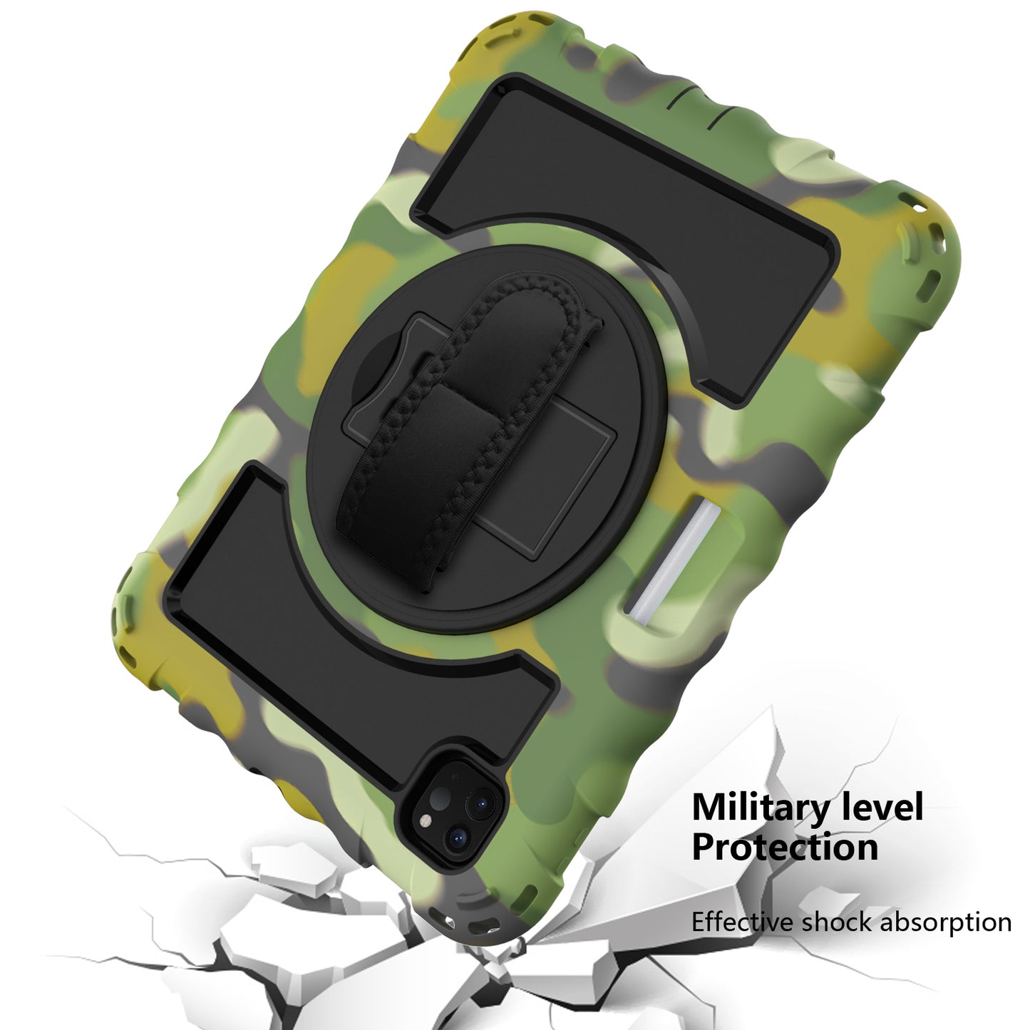 Tablet Case for Apple New iPad (9.7 inch), iPad 6th/5th Gen 2018 2017 360 Rotating Back Hybrid Heavy Duty Kickstand Hand Strap Shoulder Strap Full Body Drop Protection Cover Camouflage