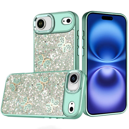 For Apple iPhone 17 Air (6.6") Cute Butterfly Crystal Diamond Glitter Case Sparkle Bling Frame Metallic Edges, Shimmer TPU Hybrid Case Cover