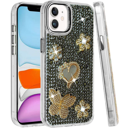 Phone Case for Apple iPhone 11 Luxury Crystal Butterfly Floral Jeweled Heart Full Diamond Design, Sparkling Decorative Details, Elegant Style Cover