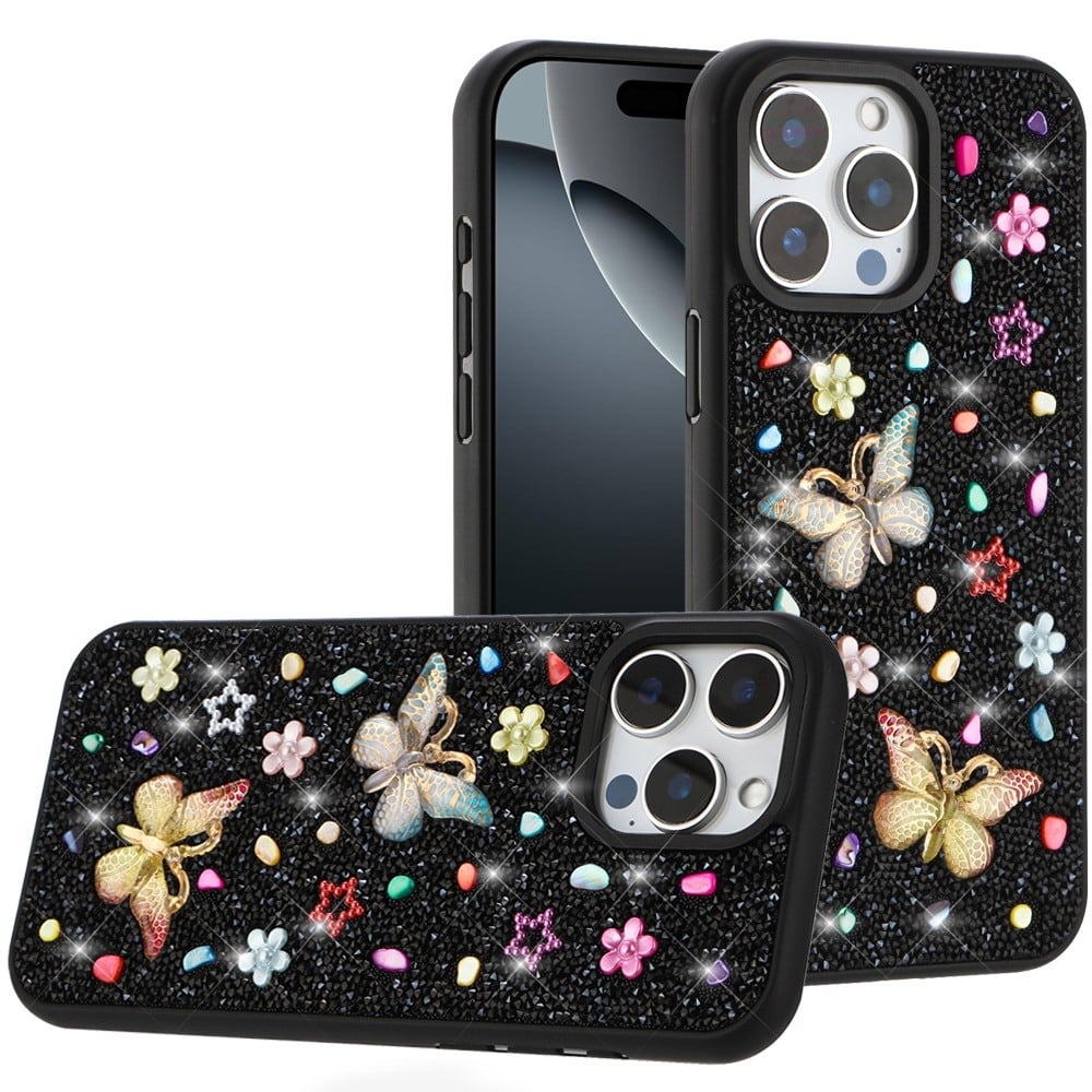 Phone Case for Apple iPhone 16 Pro 3D Butterfly Diamond Bling Glitter Shockproof Stylish Protective Luxury Hybrid Sparkly Durable Grip Design Cover