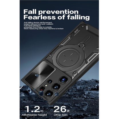 For Samsung Galaxy A17 5G Hybrid Shockproof with Magnetic Ring Stand, Compatible with Magsafe & Sliding Camera Lens Protector Case Cover