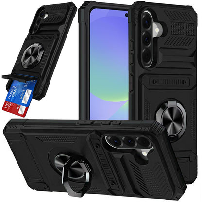 For Apple iPhone 17E /16E 2X Card Slot Metal Ring Stand Hybrid Shockproof Heavy Duty Drop Protection Multi Functional Design Case Cover