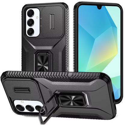 For Samsung Galaxy A54 Case, Camera Cover with Magnetic Rotation Ring Stand, Military Grade Hybrid Hard TPU Shockproof Case Cover Black