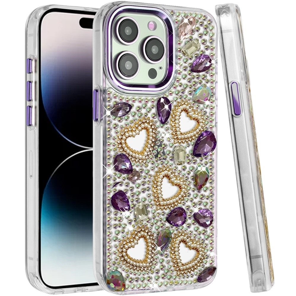Phone Case for Apple iPhone 14 Pro Max Luxury Crystal Heart Rhinestone Diamond Bling Shockproof Hybrid Glitter Protective Stylish Durable Grip Cover