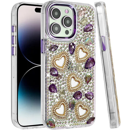 Phone Case for Apple iPhone 14 Pro Max Luxury Crystal Heart Rhinestone Diamond Bling Shockproof Hybrid Glitter Protective Stylish Durable Grip Cover