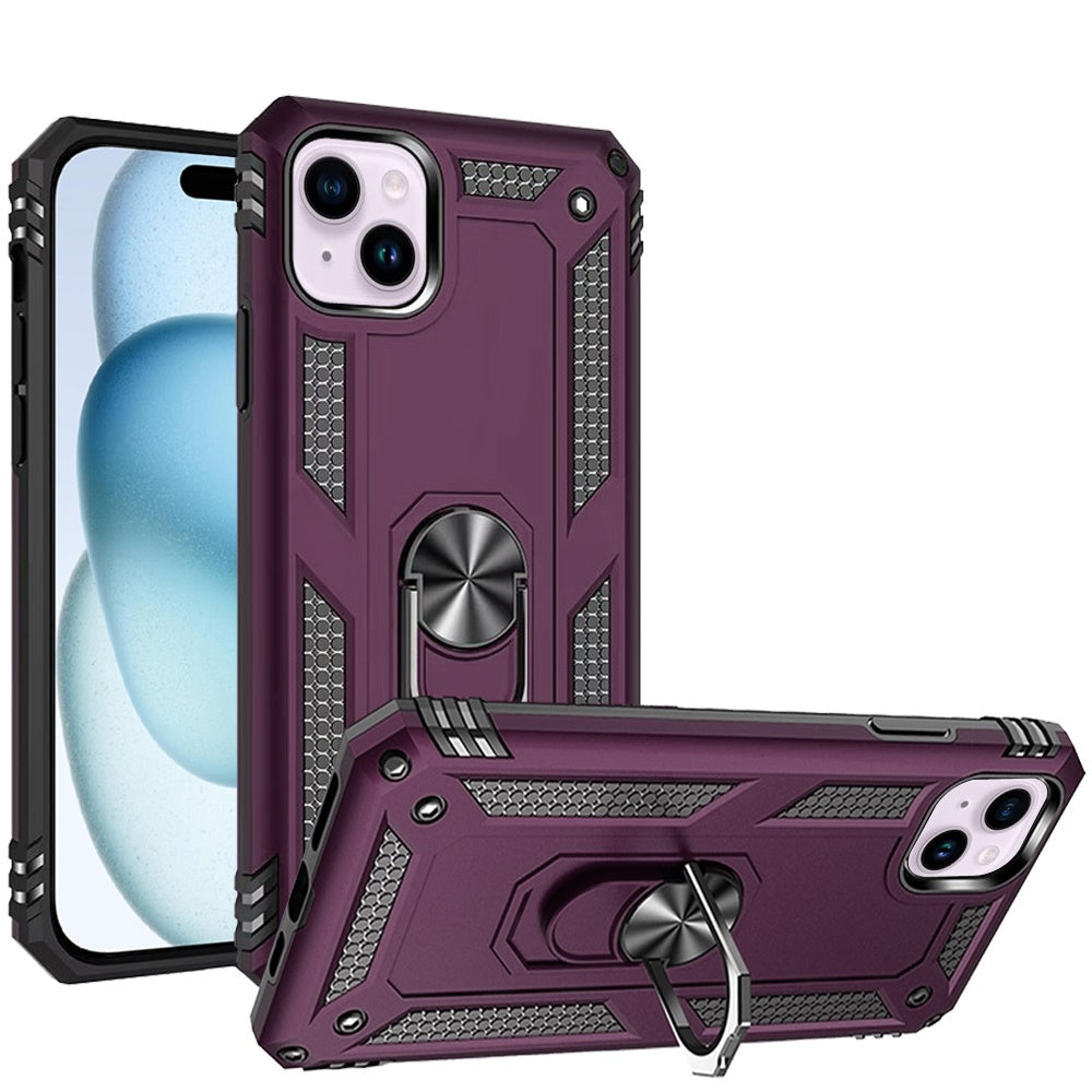 Phone Case for Apple iPhone 15 Plus Rotatable Ring Stand Shockproof Hybrid Armor Anti Slip Heavy Duty Fit Magnetic Car Mount Durable Grip Cover Purple