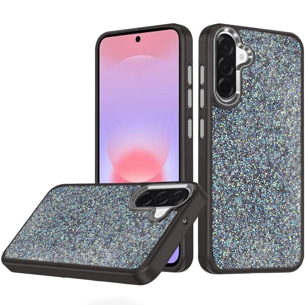 Phone Case for Galaxy A37 Crystal Glass Bling Diamond Metallic Edge Shockproof Durable Protective Clear Hybrid Stylish Premium Design Cover