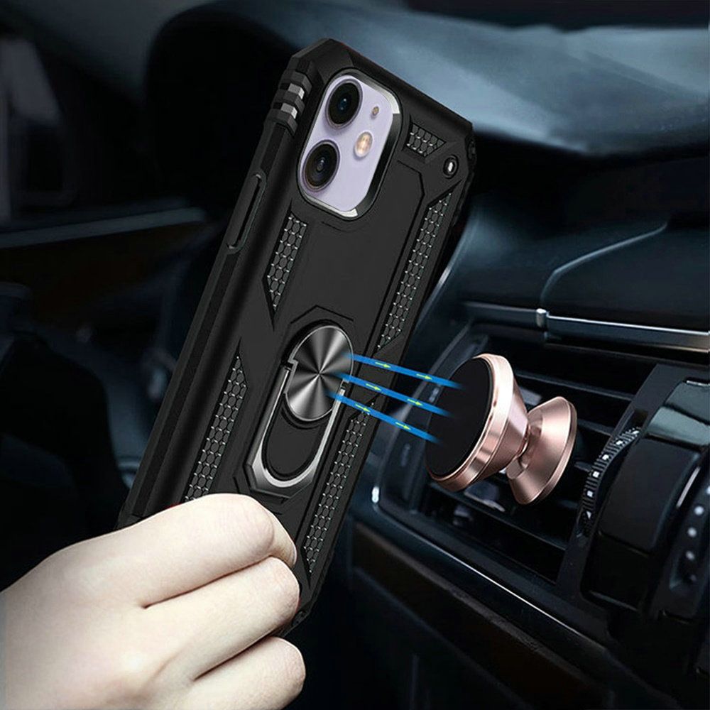For Apple iPhone 17E /16E Hybrid Combo Belt Clip Holster with Ring Stand Holder, Military Grade Fit Magnetic Car Mount Shockproof Case Cover Black
