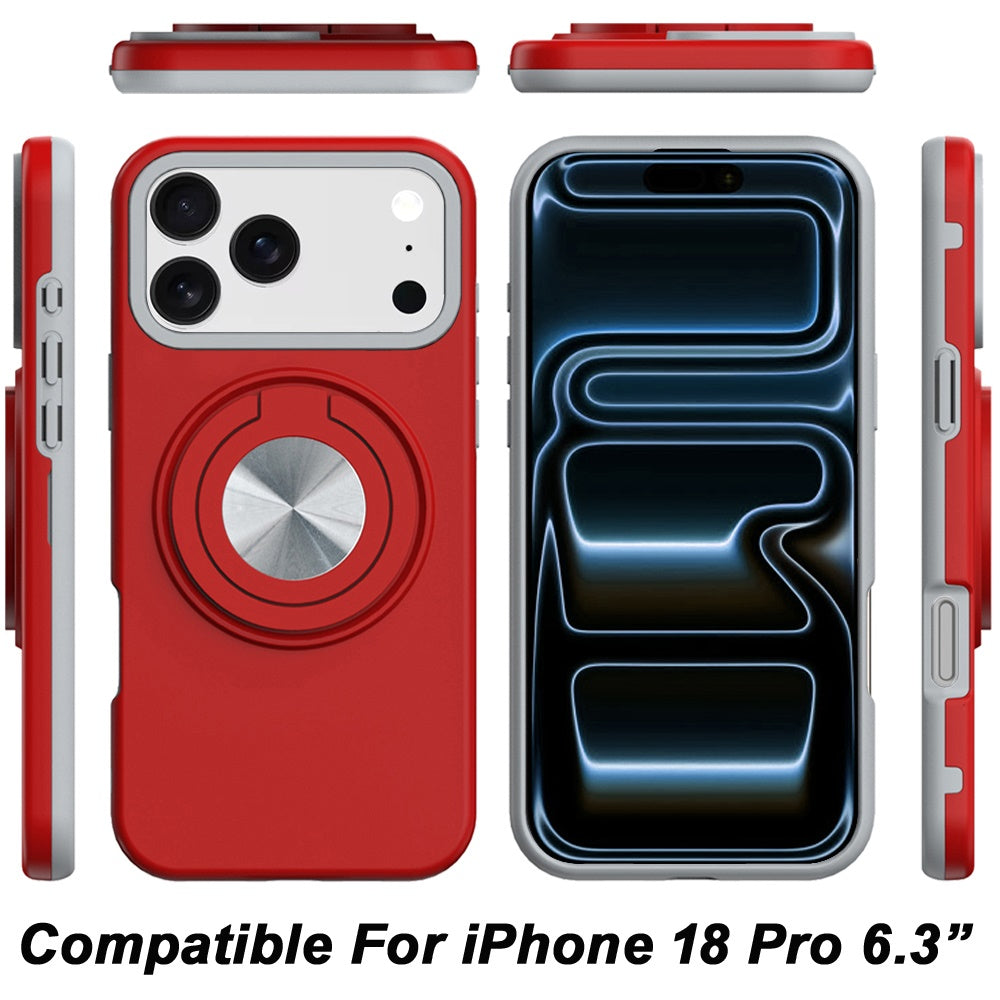 Phone Case for Apple iPhone 18 Pro Shockproof Magnetic Ring Stand Rotating CarMount Hybrid Metal Matte Finish AntiSlip Grip Kickstand Cover