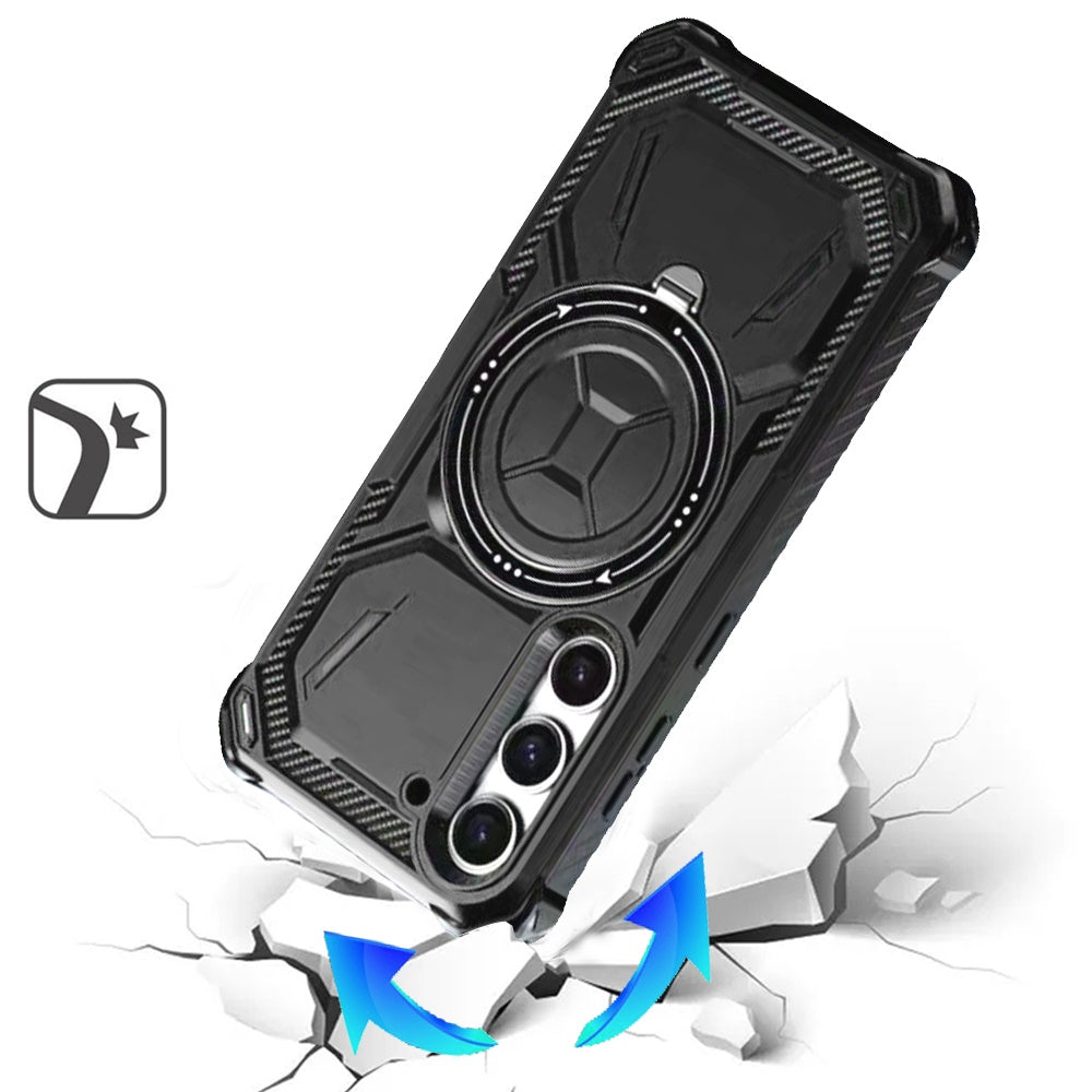 For Samsung Galaxy S21 Shockproof Hybrid Magnetic Ring Case - 360° Rotatable Stand with MagSafe Compatibility Case Cover Black