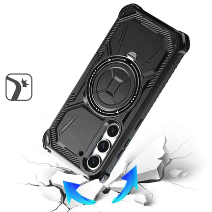 For Samsung Galaxy S21 Shockproof Hybrid Magnetic Ring Case - 360° Rotatable Stand with MagSafe Compatibility Case Cover Black