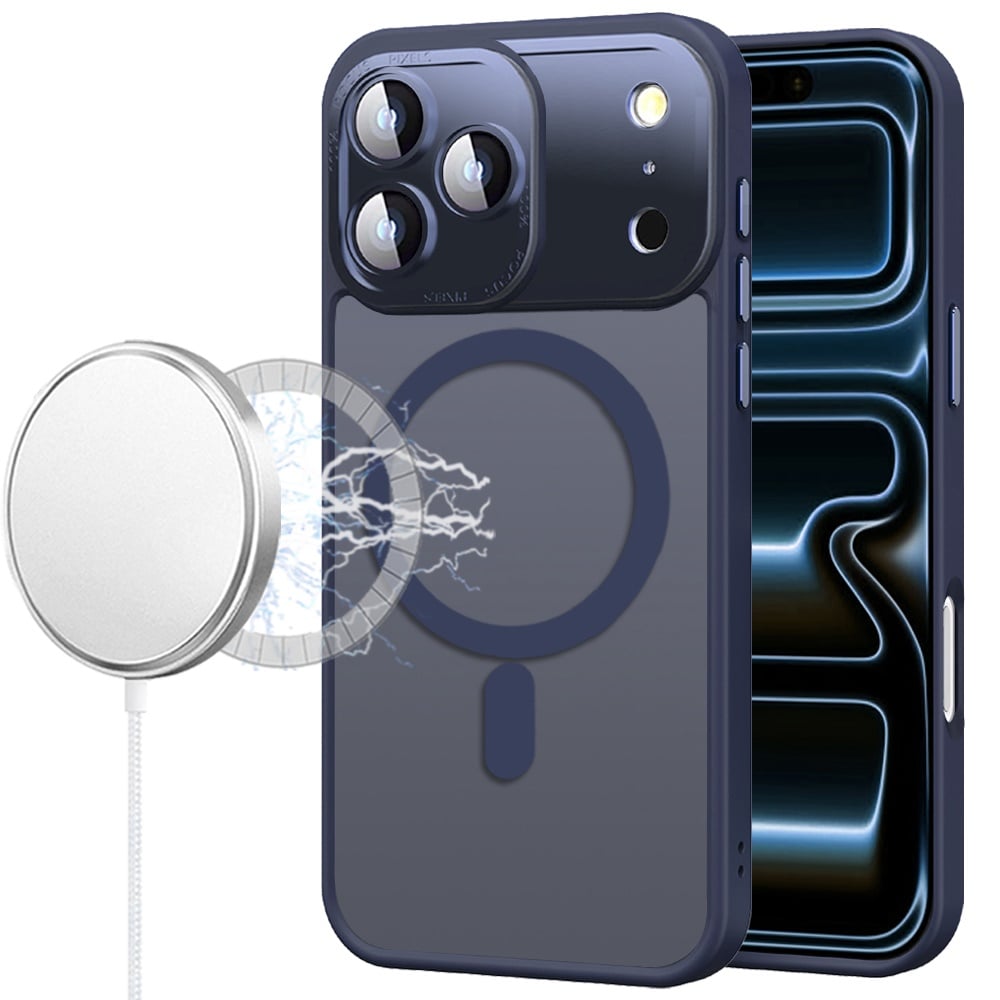 Phone Case for Apple iPhone 17 Pro Shockproof Magnetic Hybrid Metal Frame Tempered Camera Glass Lens Protector Military Drop Protection Armor Cover Blue