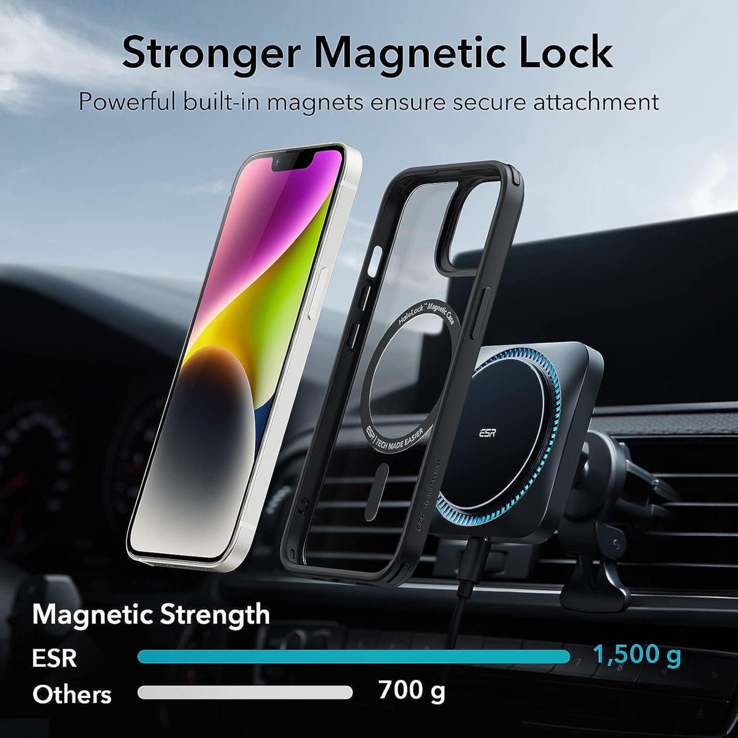For Apple iPhone 15 (6.1") Magnetic Clear Compatible with Magsafe Wireless Charger PC + TPU Hybrid Slim Transparent Black Phone Case Cover