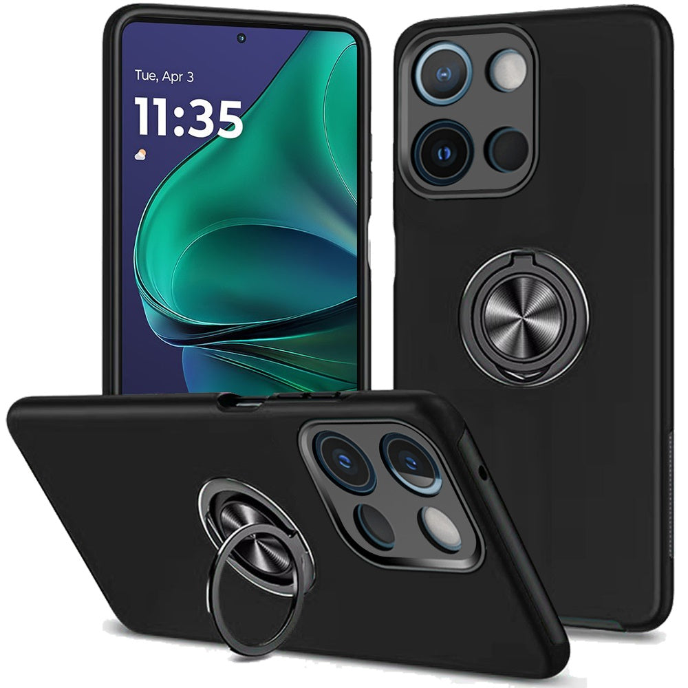 For Motorola Moto G Stylus 5G 2025 Hybrid 360 Degree Rotatable Metal Invisible Ring Stand Holder Slim Fit Magnetic Car Mount Shockproof Case Cover