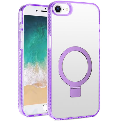 For Apple iPhone 17E /16E Transparent Magnetic Ring Circle Stand with MagSafe Compatible Hybrid Dotted Edged Hard PC Shockproof Case Cover Light Purple
