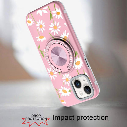 Phone Case for Apple iPhone 14/13 Magnetic Ring Stand Matte Metal Hybrid Car Mount Friendly Shockproof Rotational Grip Diamond Design Pattern Cover