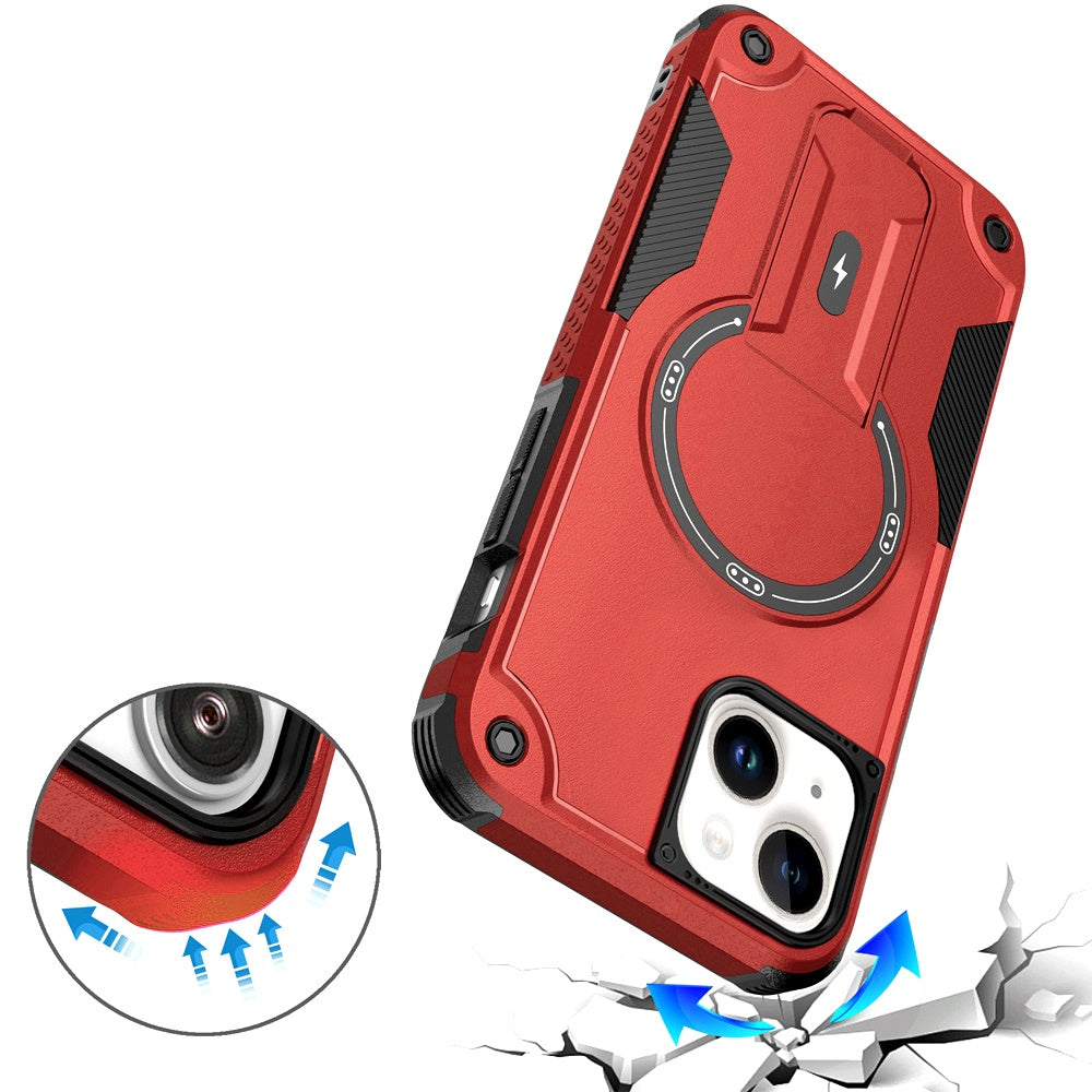 Phone Case for Apple iPhone 14 /iPhone 13 Magnetic Kickstand Rugged Shockproof Armor Grip Anti Slip Heavy Duty Protective Matte Stand Hybrid Cover Red