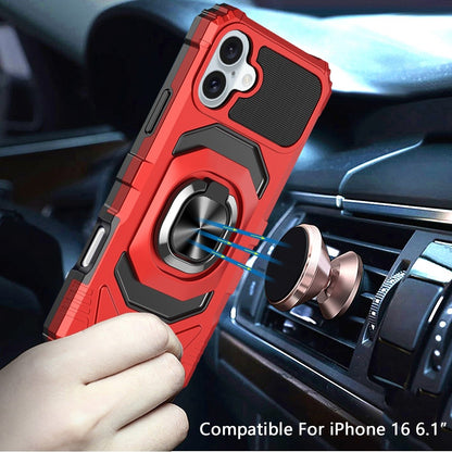 For Apple iPhone 16 Plus Hybrid Dual Layer with 360° Rotate Magnetic Ring Stand Holder Kickstand TPU Rugged PC Shockproof Case Cover Red