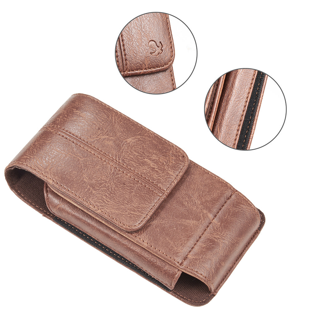 For Apple iPhone 16 Pro (6.3") Universal Vertical Leather Case Holster with 360° Rotation Belt Clip & Credit Card Slots Holder Phone Carrying Phone Waist Pouch [Brown]