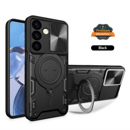 For Samsung Galaxy A17 5G Hybrid Shockproof with Magnetic Ring Stand, Compatible with Magsafe & Sliding Camera Lens Protector Case Cover