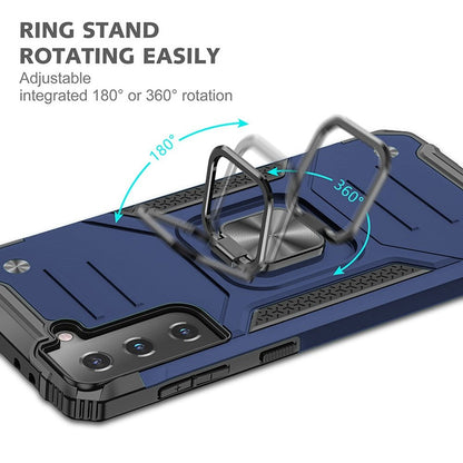 For Samsung Galaxy S21 Armor Hybrid Magnetic Stand with Ring Holder Kickstand Shockproof Heavy-Duty Durable Rugged TPU Dual Layer Case Cover Blue