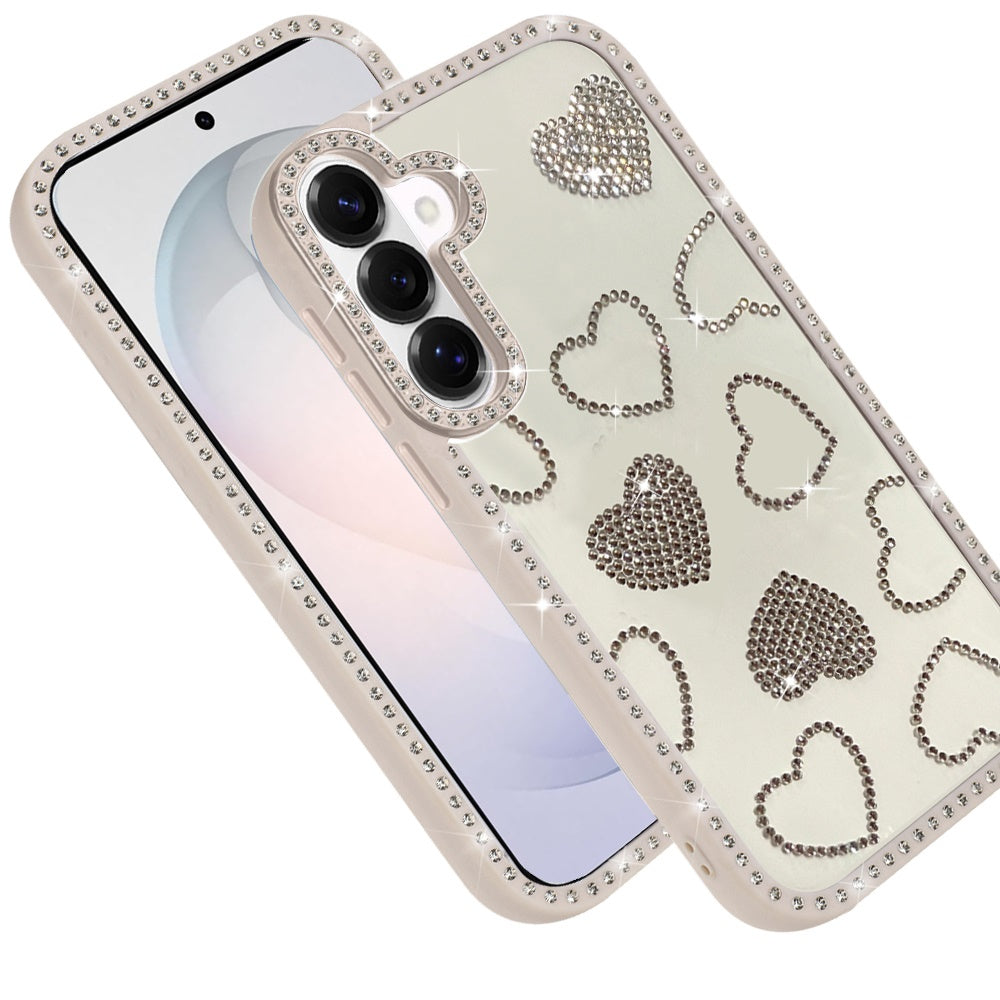 Phone Case for Samsung Galaxy S26 FE /S26 Fan Edition Spread Love Hearts Glitter Shimmer Bling Diamond Edge Shockproof Hybrid Stylish Protective Slim Grip Designer Cover