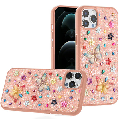 For Apple iPhone 15 Pro Max Diamond Butterfly 3D Glitter Bling Design, Slim Hybrid Sparkle Protective Cover TPU for Women Girls Case Cover