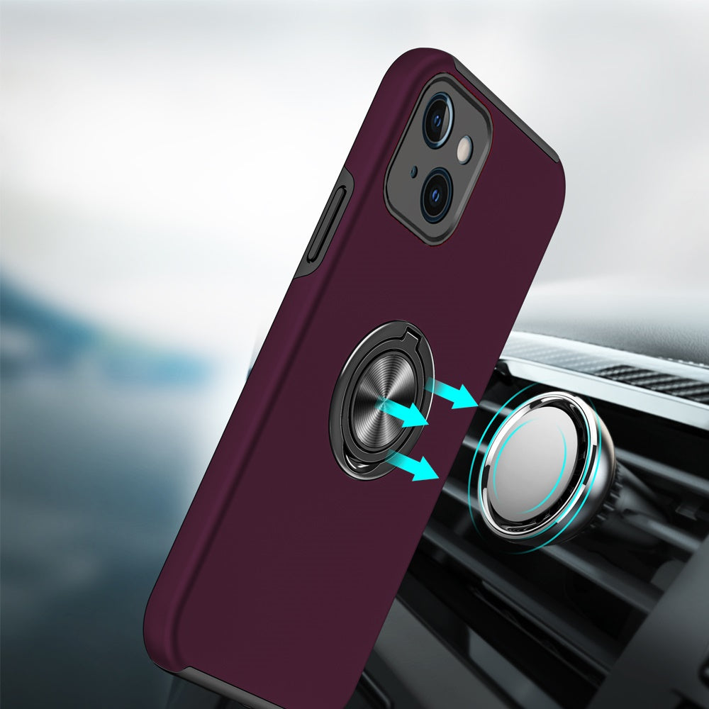Phone Case for iPhone 15 Plus (6.7") Invisible Ring Stand Shockproof Anti Slip Durable Grip Protective Hybrid Fit Magnetic Car Mount Holder Cover Purple