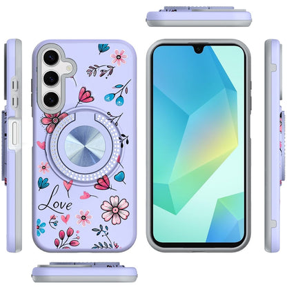For Samsung Galaxy A16 5G Pattern Design Hybrid with Invisible Ring Stand & Magnetic Back, Shockproof Protective Grip Case Cover