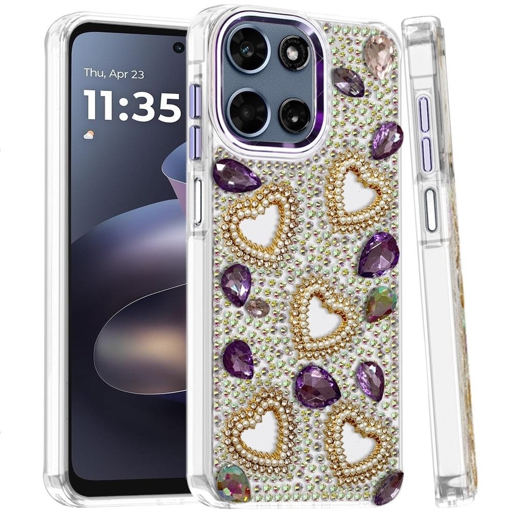 Phone Case for Motorola Moto G Play 5G 2026 Luxury Crystal Heart Rhinestone Diamond Bling Shockproof Hybrid Glitter Protective Stylish Durable Grip Cover