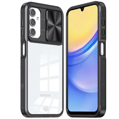 For Samsung Galaxy A16 5G Premium Hybrid Slim Case with Slide Camera Protector, Transparent Back Colorful Frame Bumper Case Cover