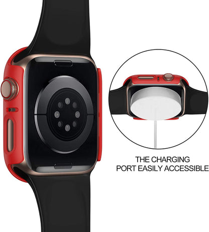 For Apple Watch Size 42mm Hard PC Electroplate Frame Face Full Coverage Protective with Tempered Glass Screen Protector Case Cover Black