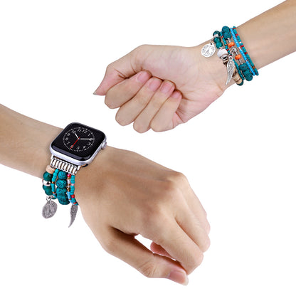 Watch Band for Apple Watch 42/44/45/46mm & Ultra 49mm, Series 4-10 & SE Fashion Beaded Ornaments Adjustable Decorative Bracelet Style with Comfortable Wear Structure