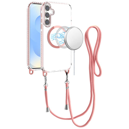 For Samsung Galaxy S25+ /S25 Plus /S24+ Plus Clear Magnetic Frame PC Back Shockproof Protective Case with Detachable Lanyard Strap, Compatible with MagSafe Case Cover