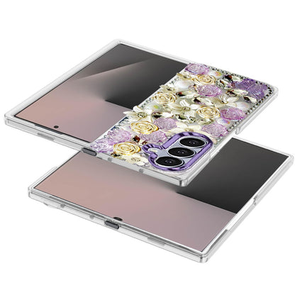 For Samsung Galaxy Z Fold 7 3D Diamond Floral Roses Flower Bling Stone Hybrid, Sparkly Rhinestone Gemstone Back Shockproof Case Cover