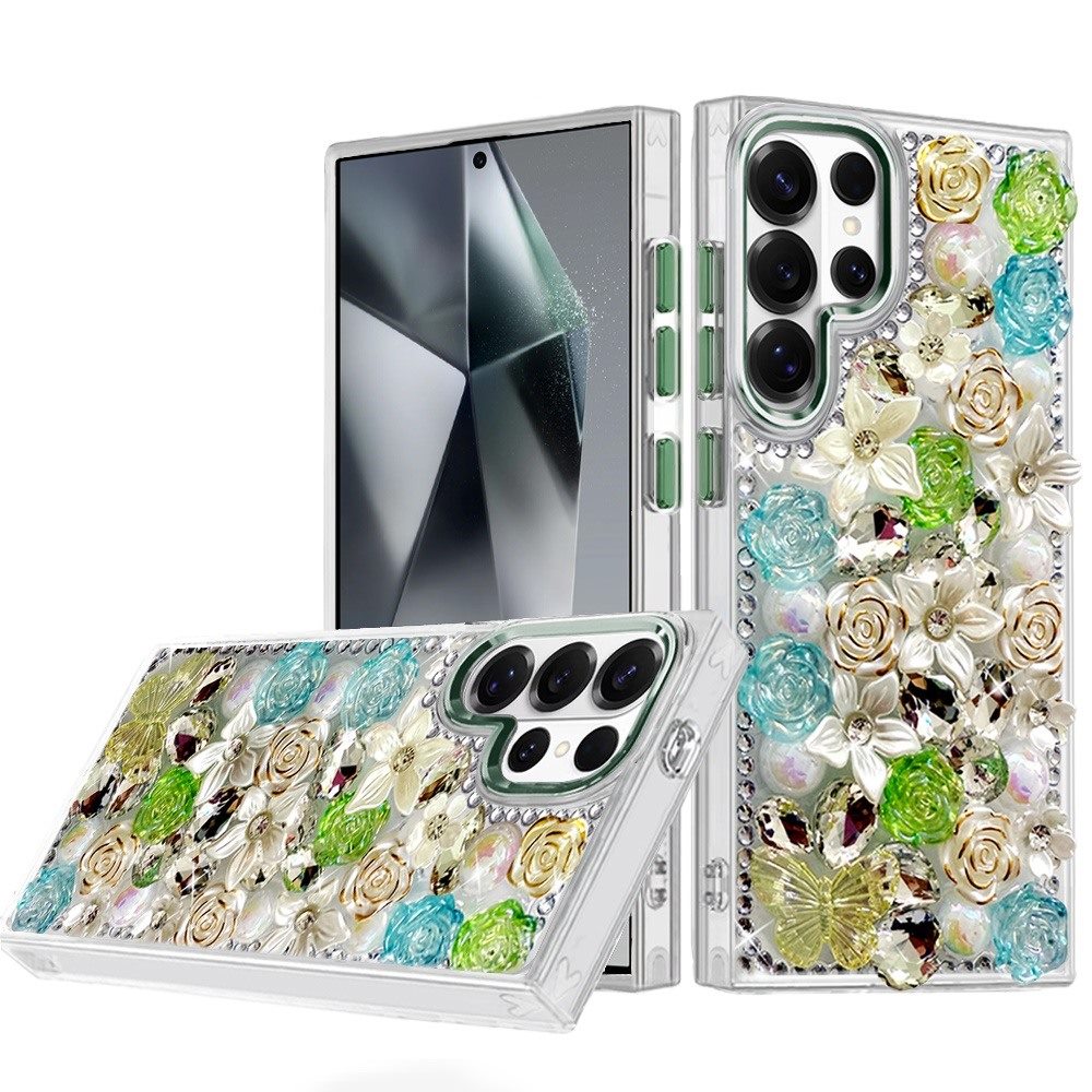 Phone Case for Samsung Galaxy S24 Ultra Luxury Rose Bling Rhinestone Glitter Floral Hybrid Shockproof Stylish Protective Designer Ornament Sparkle Cover