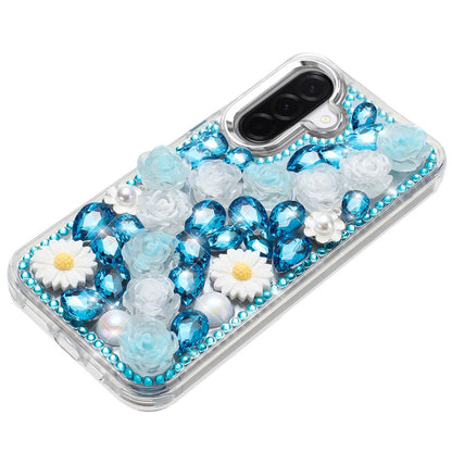 Phone Case for Samsung Galaxy A27 Full Bling Rhinestone Glitter Floral Luxury Hybrid Shockproof Stylish Sparkling Protective Designer Ornament Cover