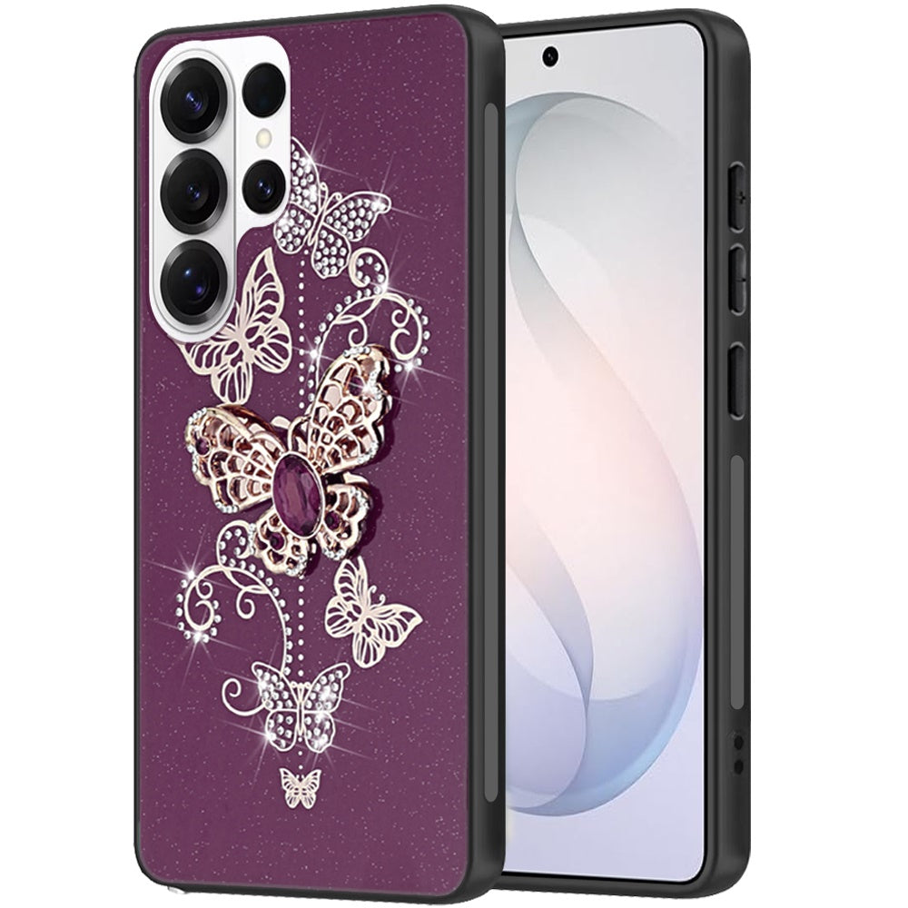 Phone Case for Samsung Galaxy S26 Ultra Diamond Glitter 3D Butterfly Engraved Luxury Bling Hybrid Shockproof Chrome Edge Protective Durable Grip Cover Purple